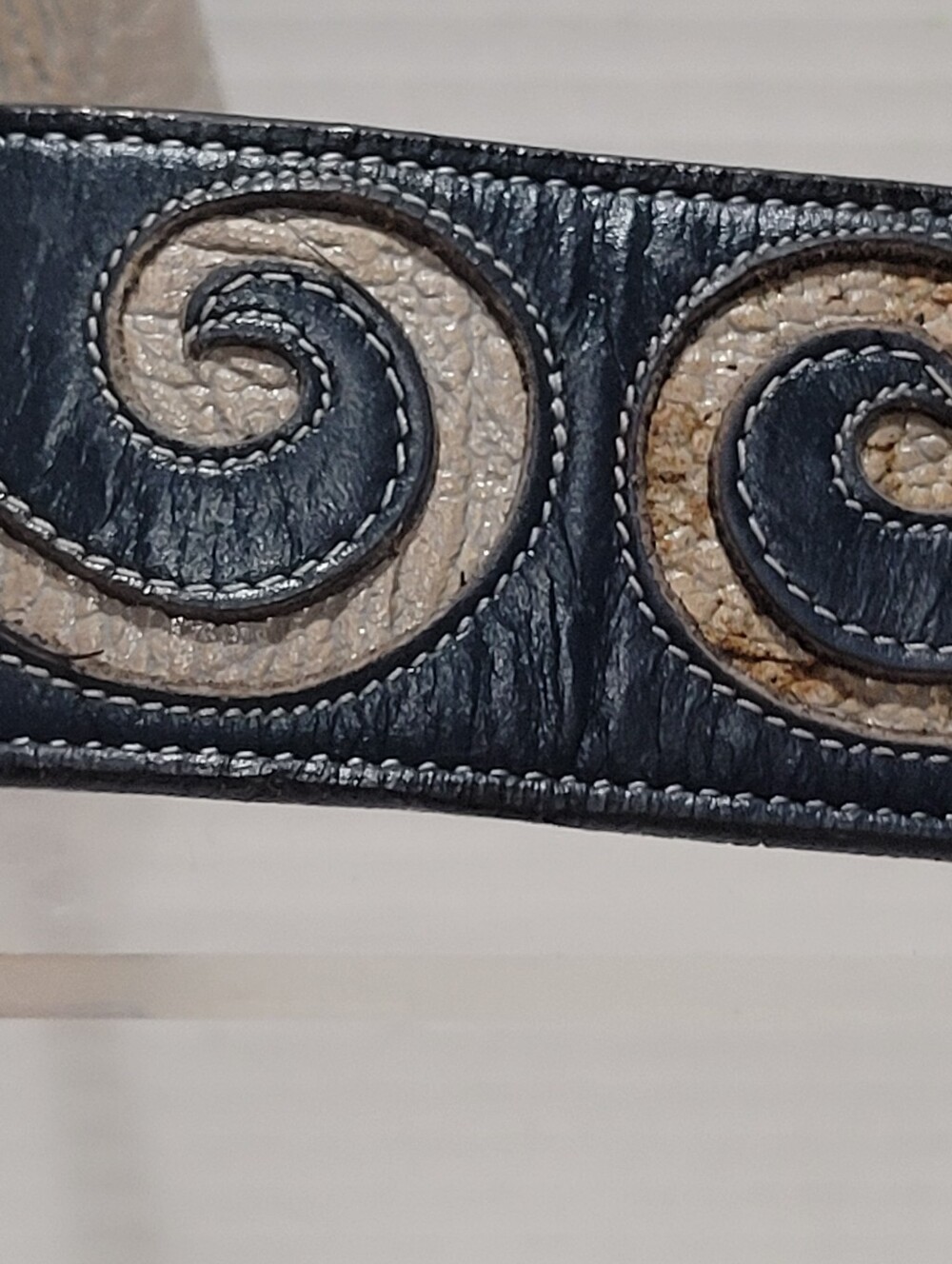 Tony Lama Mens Western Cowboy Leather Belt 46 Blue Grey Cowhide Leather W Buckle - Picture 9 of 16